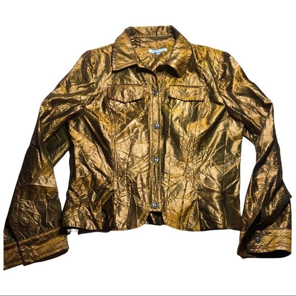 People Like Frank Womens Crinkled Metallic Striped‎ Three Button Blazer 14 - Picture 1 of 4